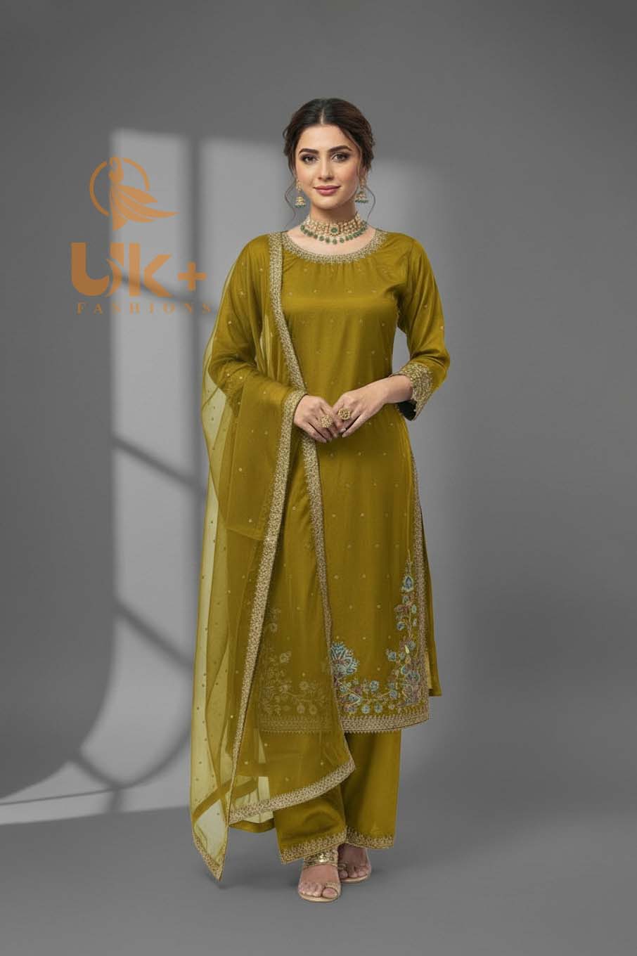 3Pc Embroidered Kattan Silk Shirt, Shalwar, Dupatta