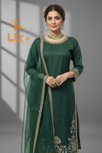 3Pc Embroidered Kattan Silk Shirt, Shalwar, Dupatta
