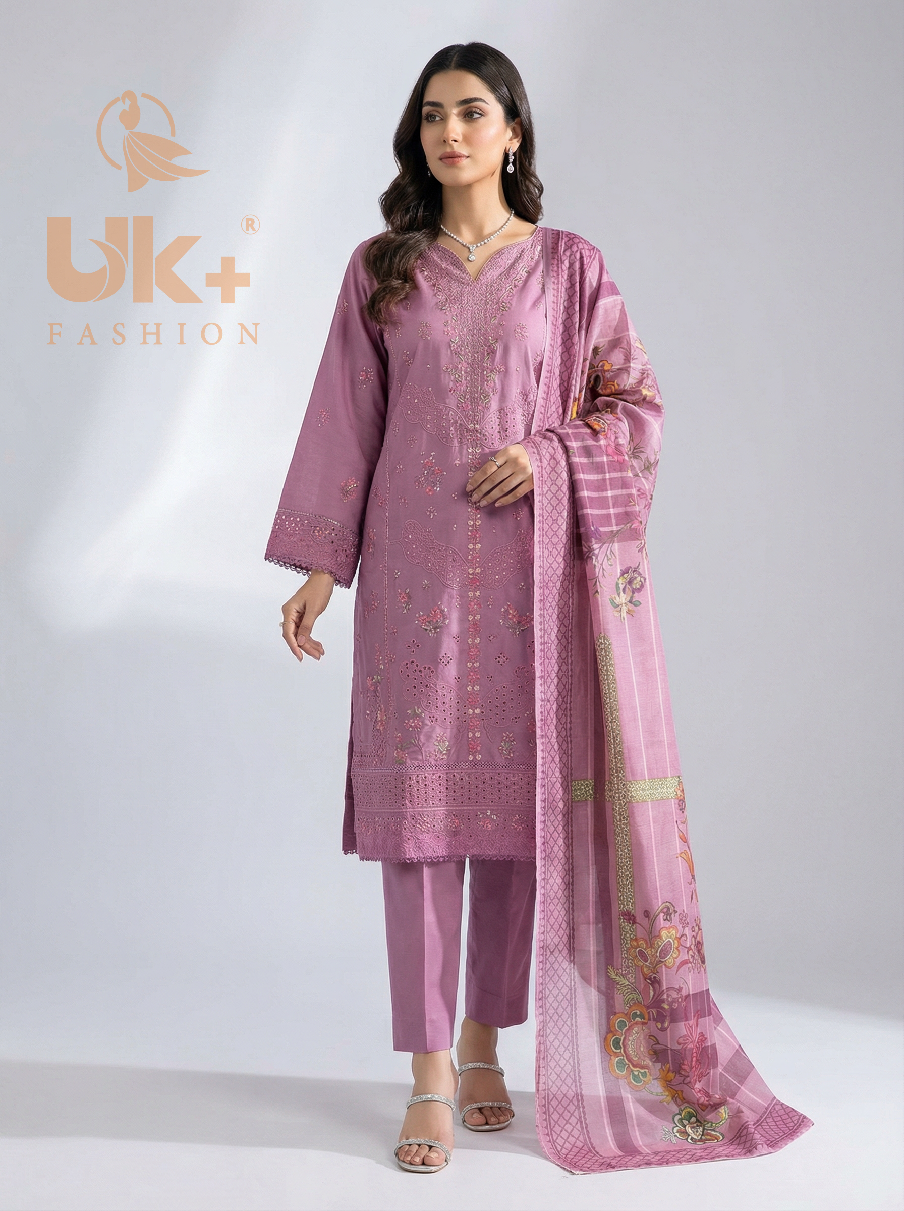 3Pc Embroidered Cotton Shirt, Trouser, Dupatta.