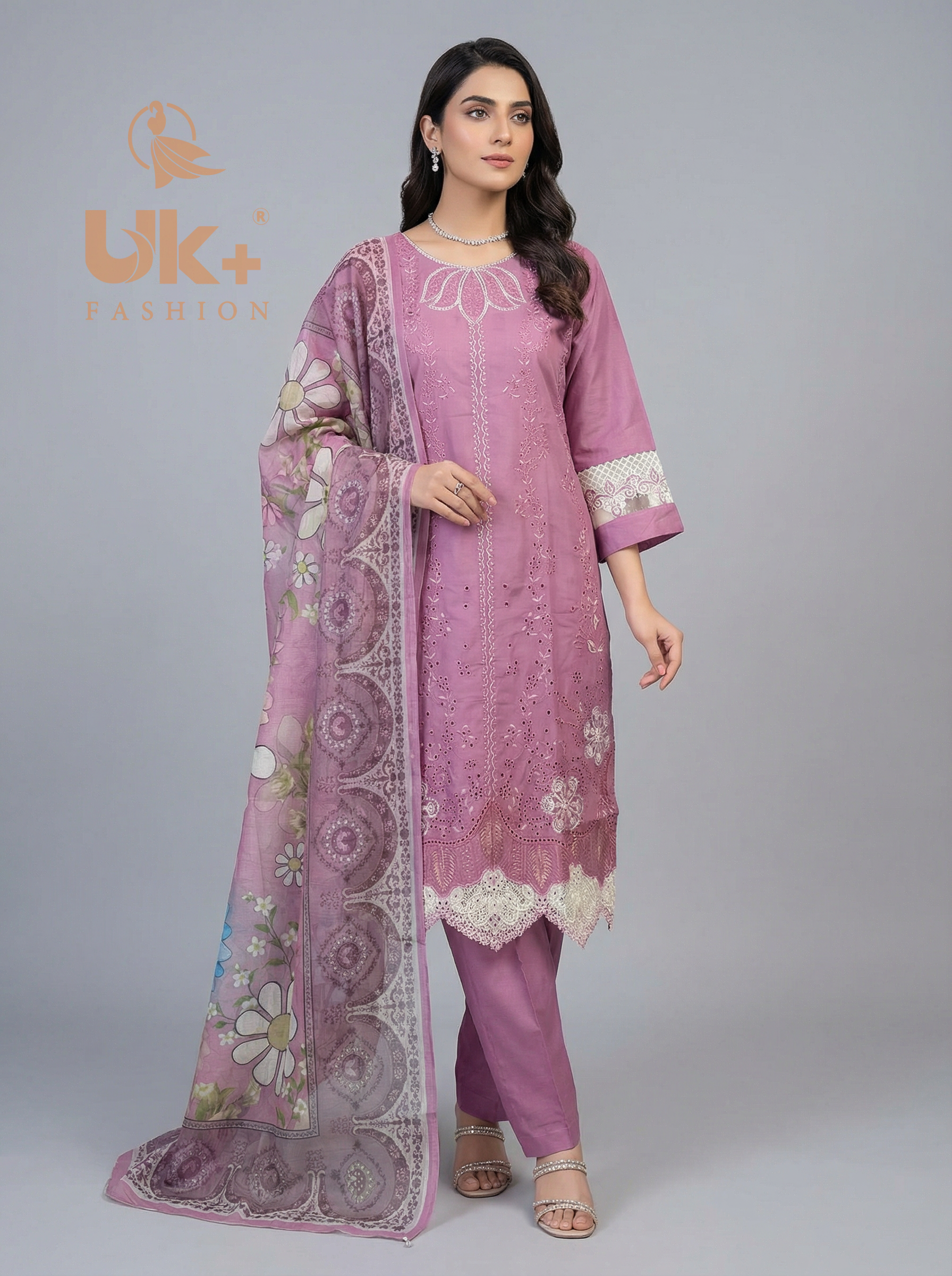 3Pc Embroidered Cotton Shirt, Trouser , Dupatta.