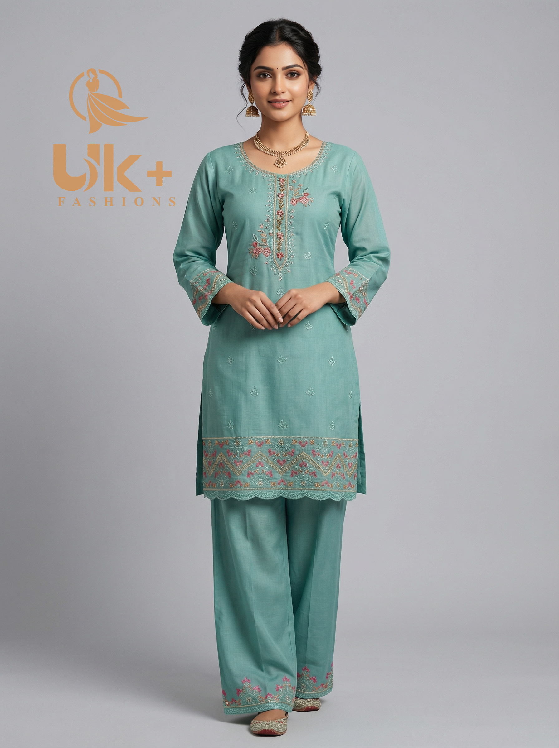 2Pc Embroidered Khaddar Shirt, Plazo