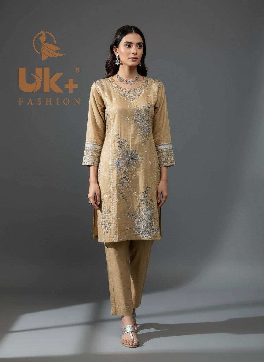 2Pc Embroidered Khaddar Shirt, Trouser, Dupatta