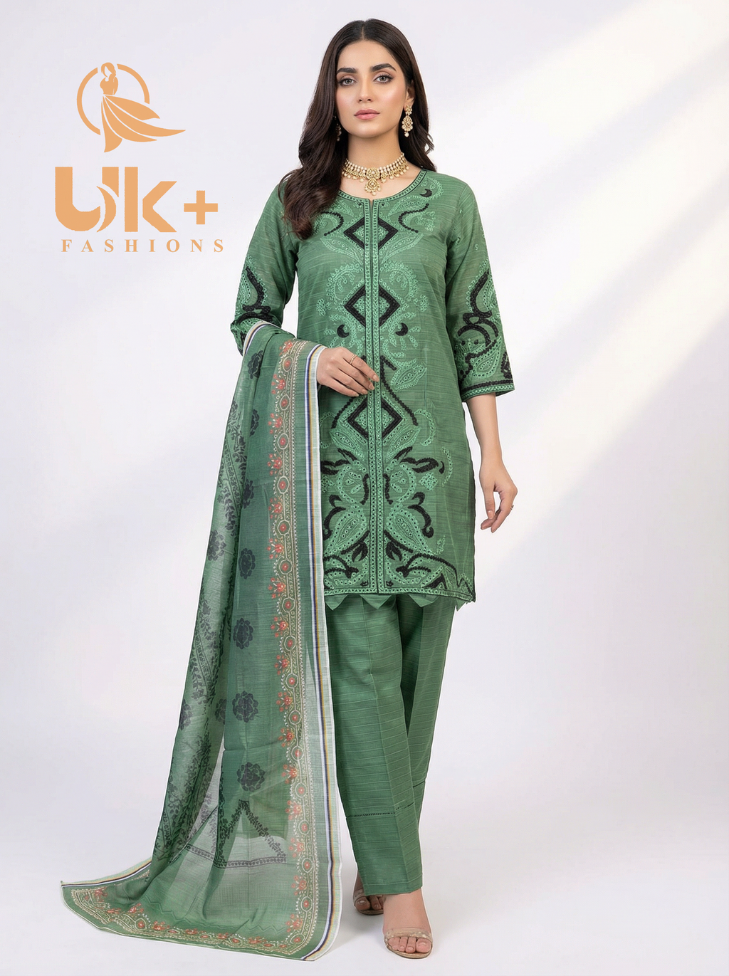 3Pc Embroidered Cotton Shirt, Shalwar, Dupatta