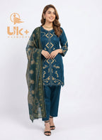 3Pc Embroidered Cotton Shirt, Shalwar, Dupatta