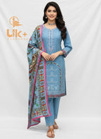 3Pc Embroidered Cotton Shirt, Plazo, Dupatta