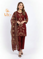 3Pc Embroidered Cotton Shirt, Shalwar, Dupatta