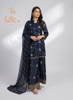 3Pc Embroidered Silk Shirt, Plazo, Dupatt