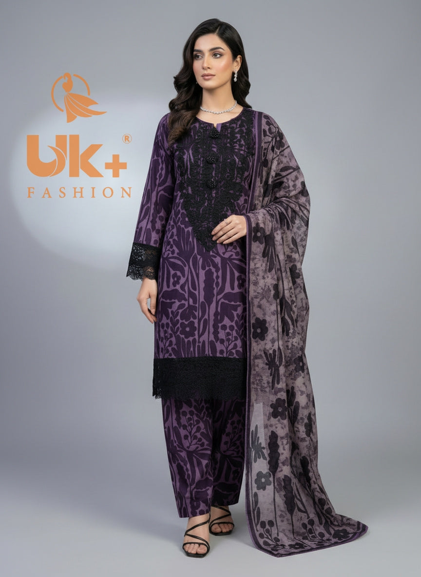 3Pc Printed & Patched Bona Dora Shirt, Plazo, Dupatta