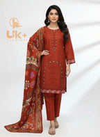 3Pc Embroidered Cotton Shirt, Plazo, Dupatta
