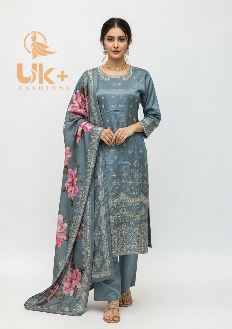 3Pc Embroidered Winter Khaadi Shirt, Shalwar, Dupatta