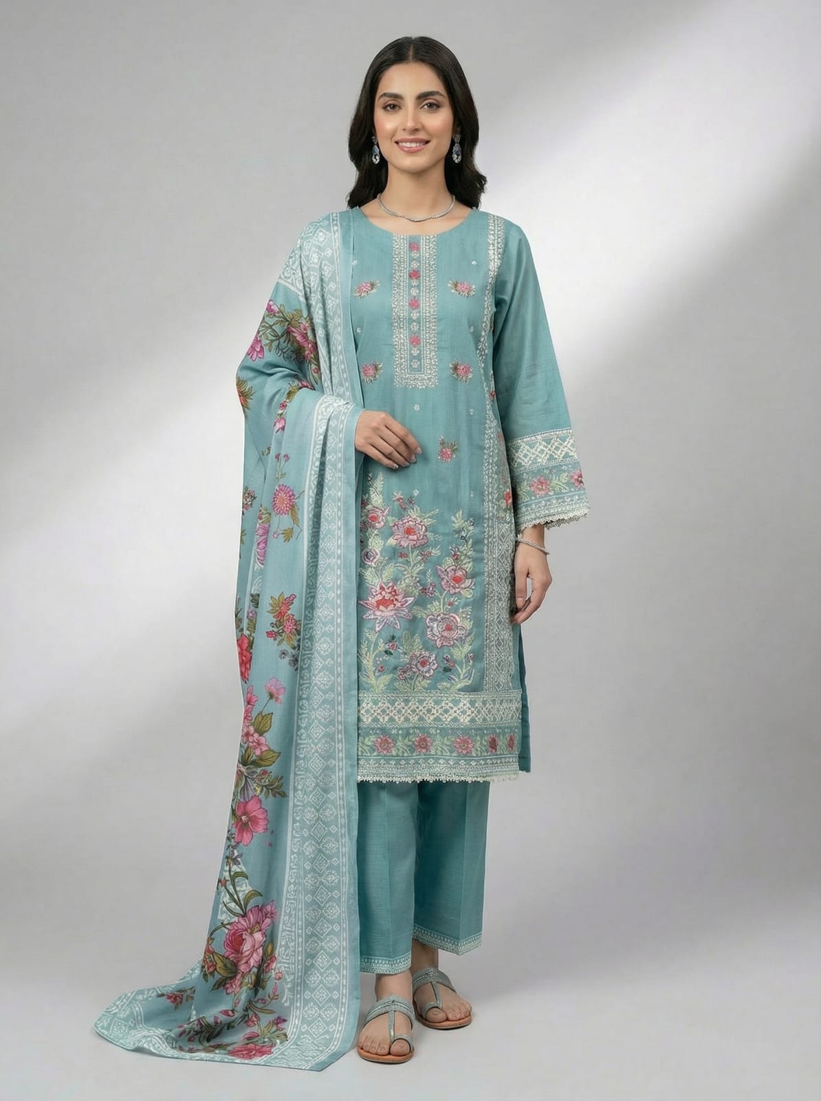 3Pc Embroidered Winter Khaddar, Shirt Shalwar Dupatta