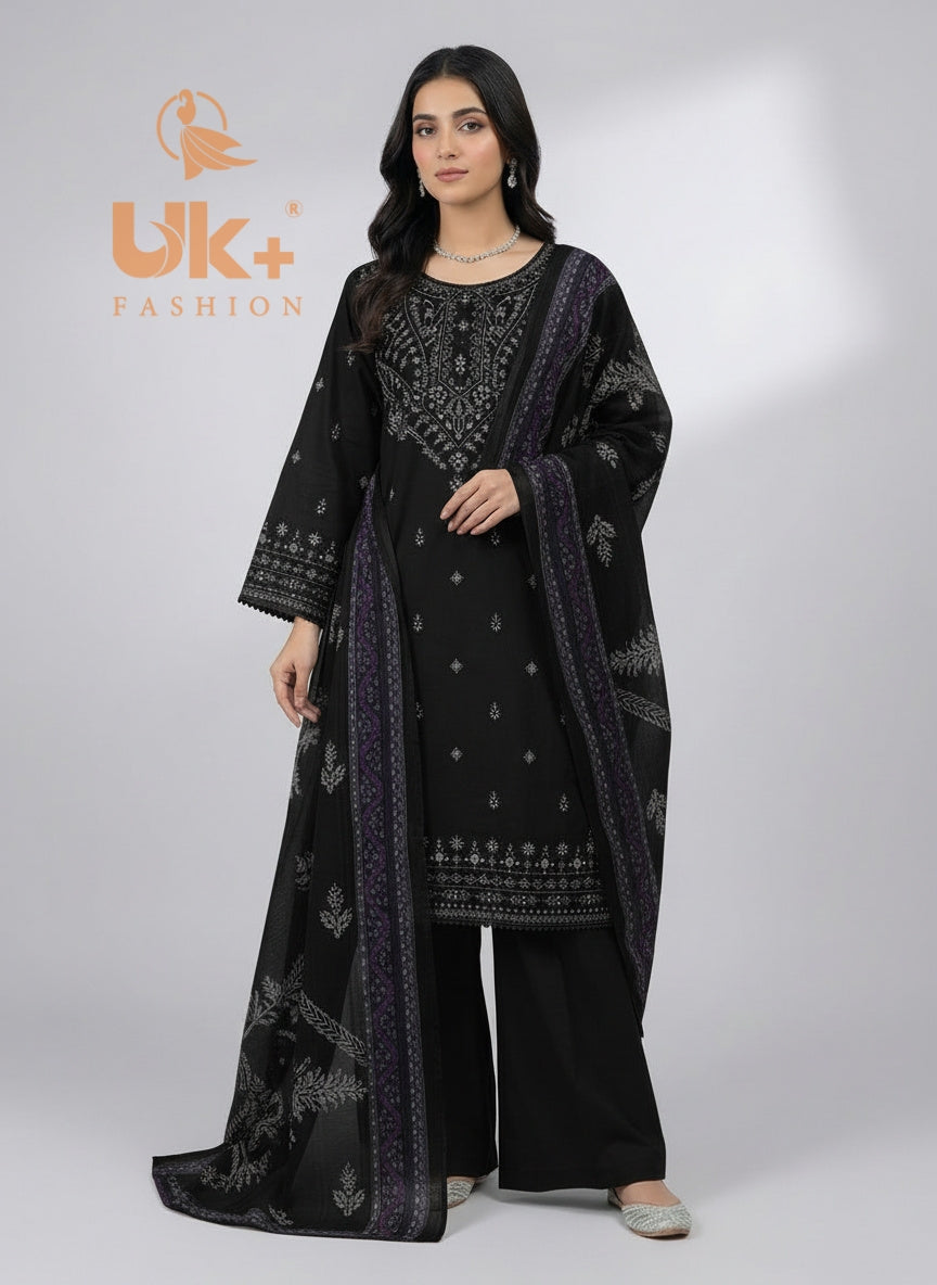 3Pc Embroidered Cotton Shirt, Plazo, Dupatta