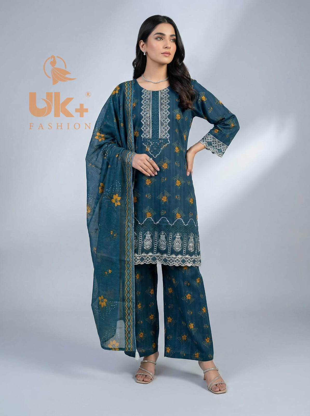 3Pc Embroidered Bana Dora Shirt, Plazo, Dupatta