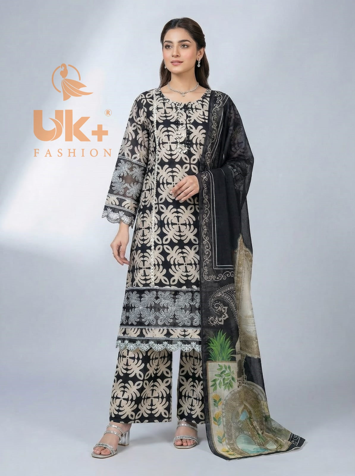 3Pc Embroidered Bona Dora Shirt, Trouser, Dupatta