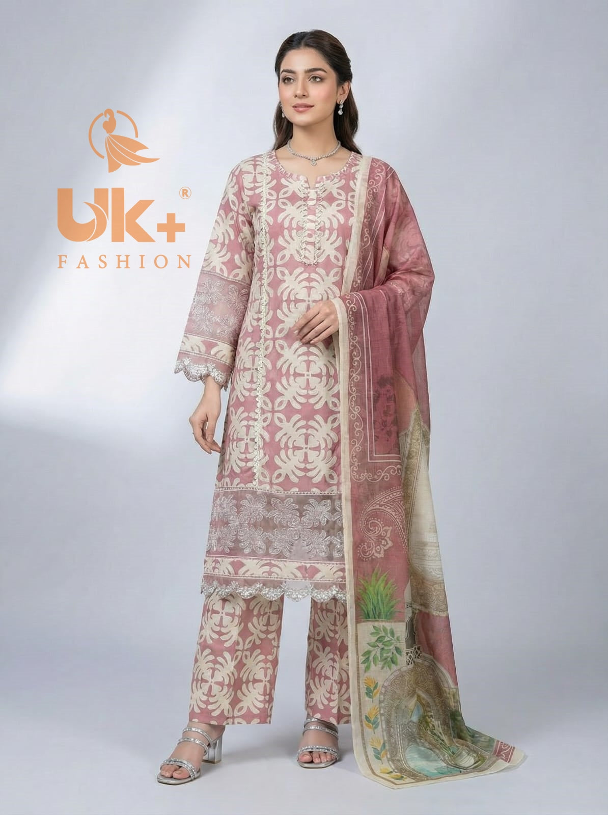 3Pc Embroidered Bona Dora Shirt, Trouser, Dupatta