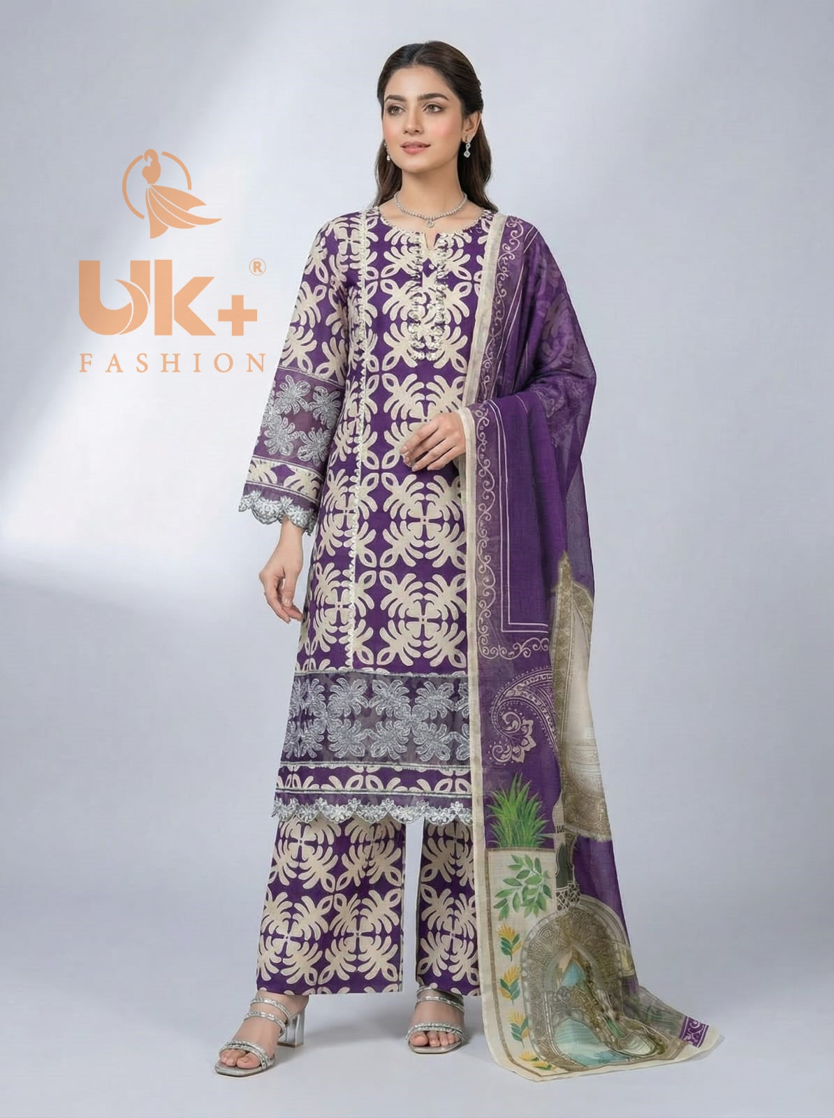 3Pc Embroidered Bona Dora Shirt, Trouser, Dupatta