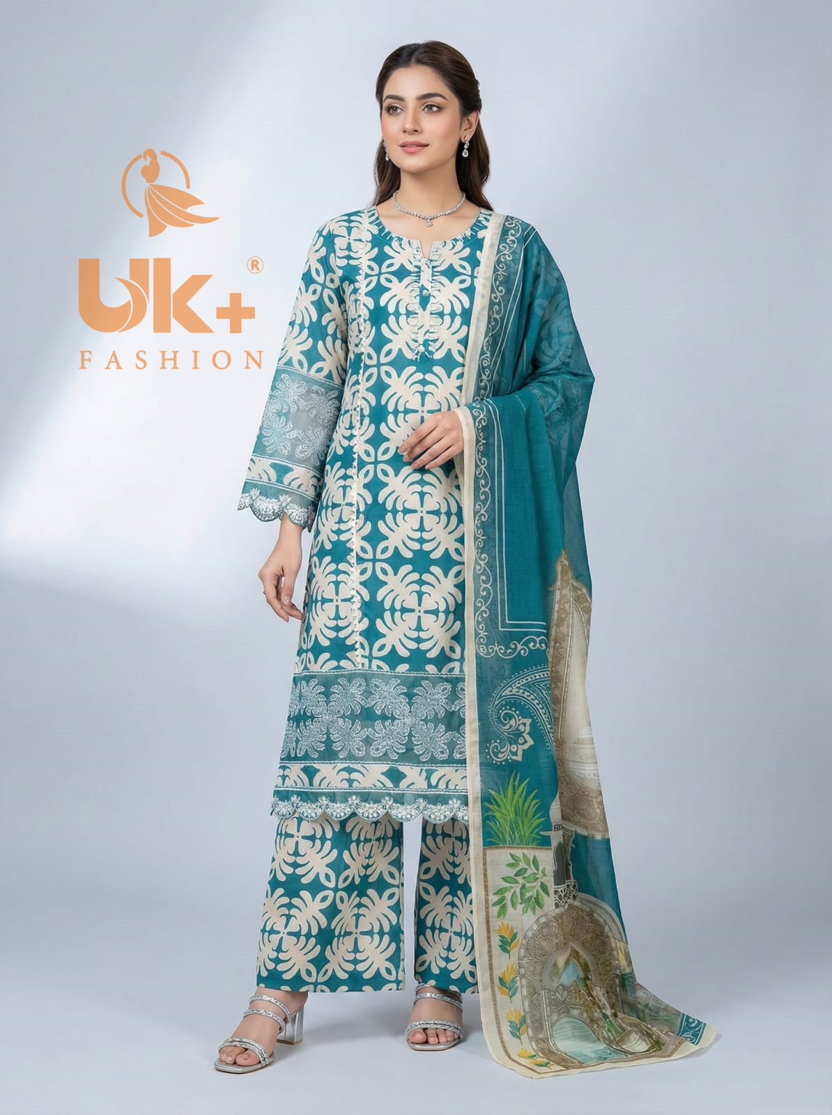 3Pc Embroidered Bona Dora Shirt, Trouser, Dupatta