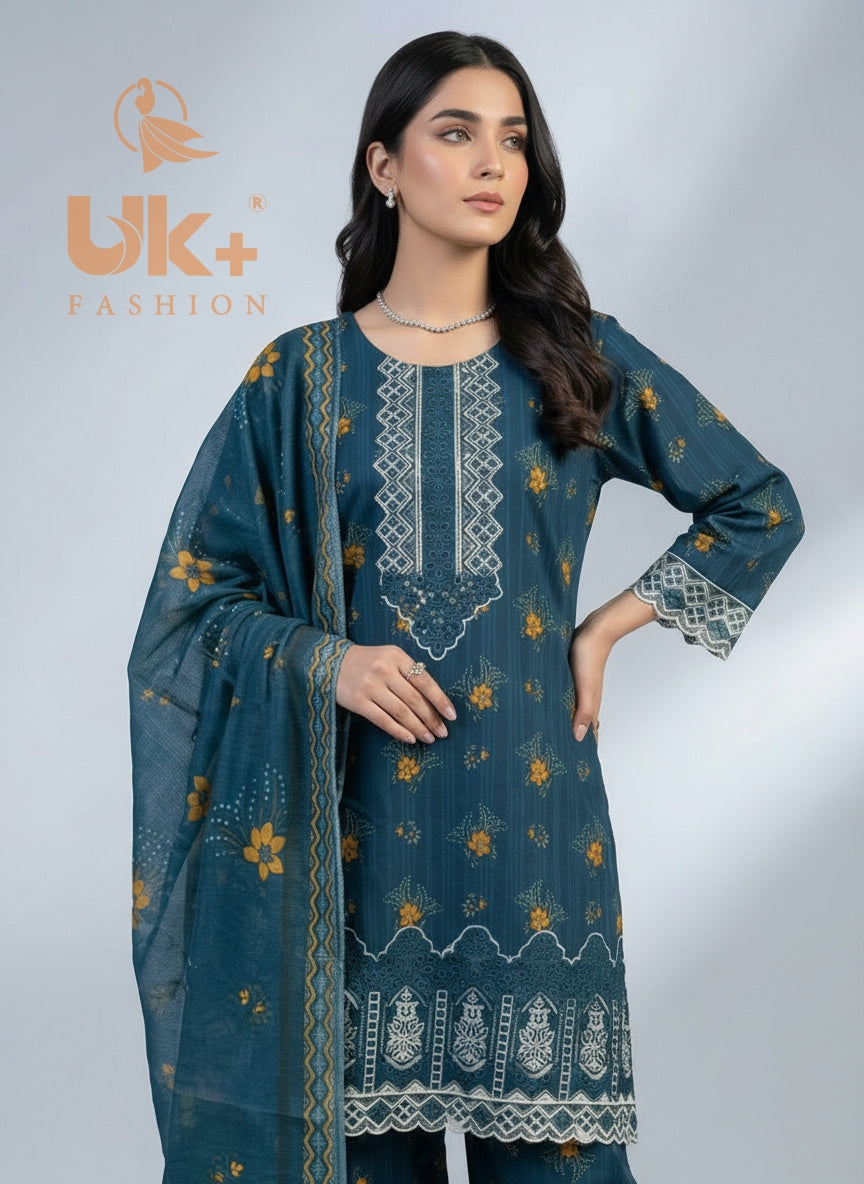 3Pc Embroidered Bana Dora Shirt, Plazo, Dupatta