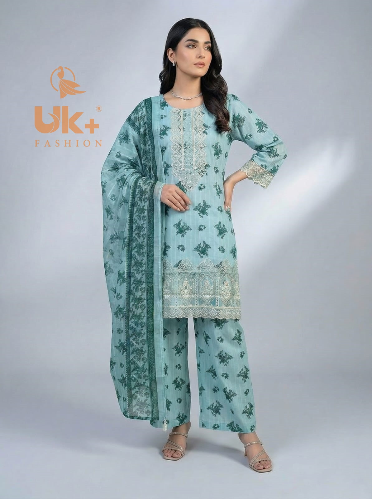 3Pc Embroidered Bana Dora Shirt, Plazo, Dupatta