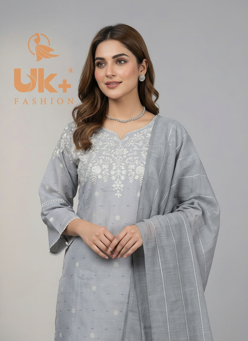 3Pc Embroidered Cotton Shirt, Farshi Shalwar, Dupatta