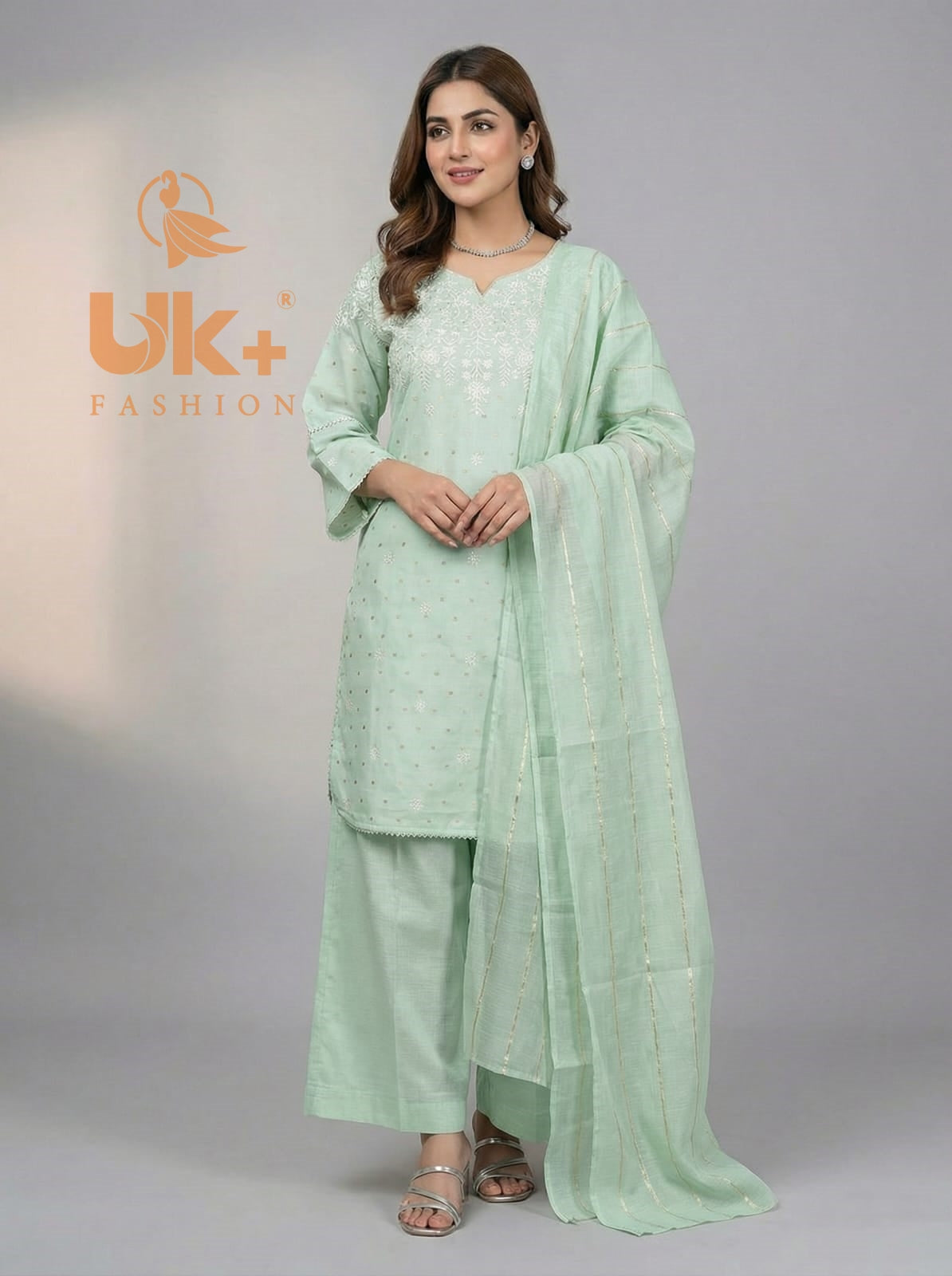 3Pc Embroidered Cotton Shirt, Farshi Shalwar, Dupatta