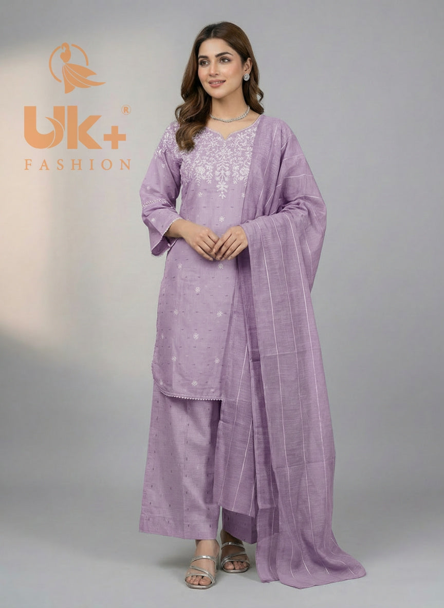 3Pc Embroidered Cotton Shirt, Farshi Shalwar, Dupatta
