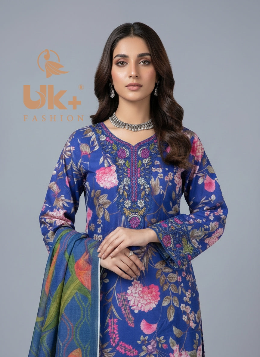 3Pc Embroidered Bana Dora Shirt, Farshi Shalwar, Dupatta