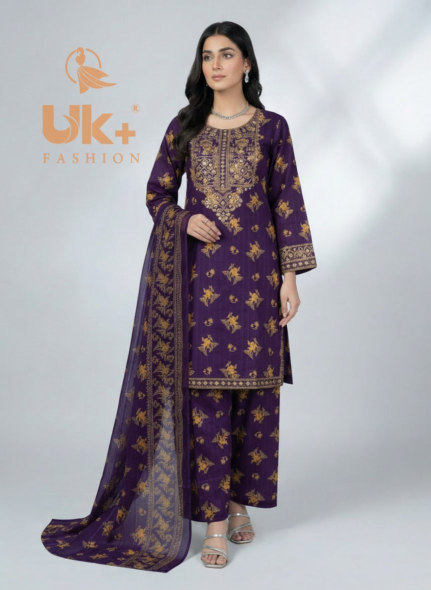 3Pc Printed Bana Dora Shirt, Plazo, Dupatta