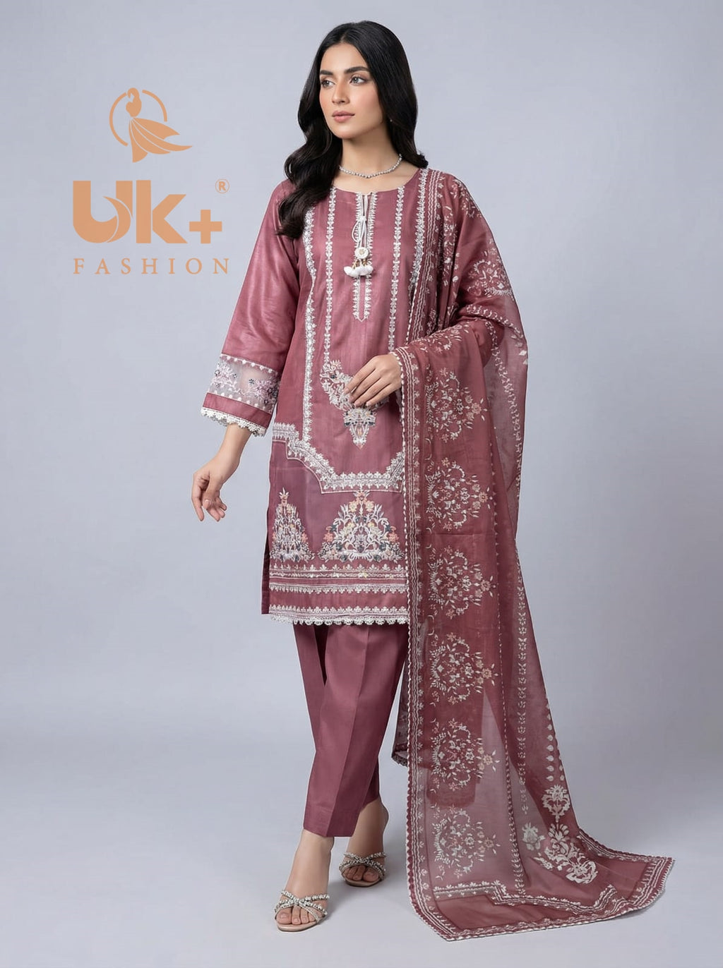 3Pc Embroidered Cotton Shirt, Trouser, Dupatta