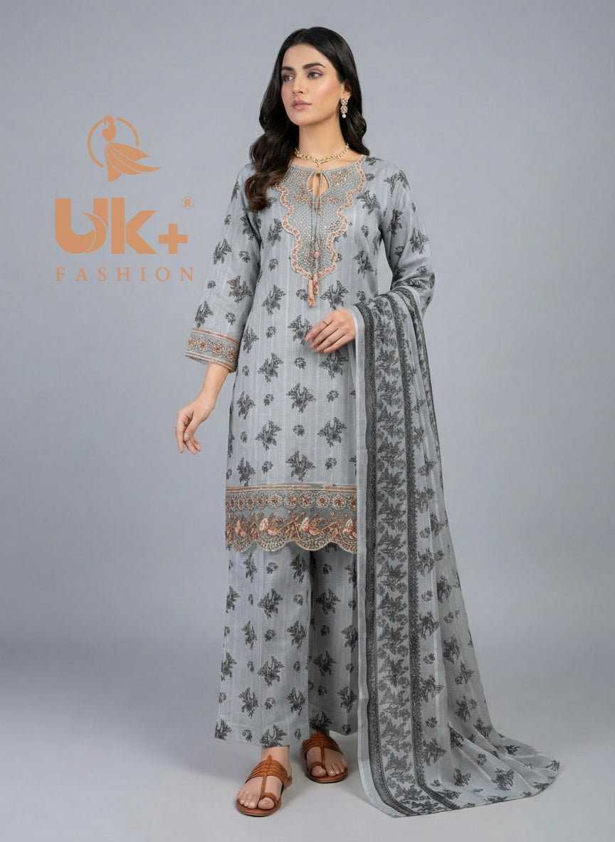 3Pc Printed Bana Dora Shirt, Plazo, Dupatta