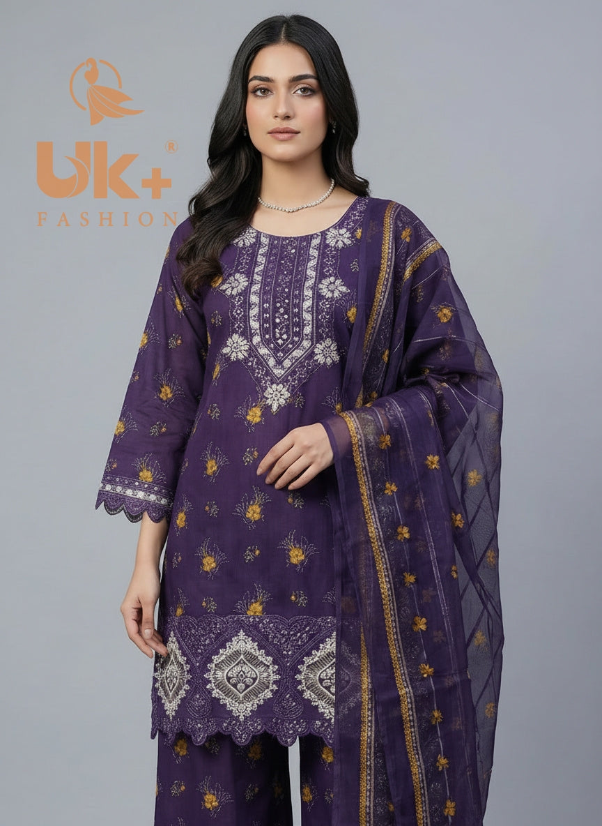 3Pc Printed Bana Dora Shirt, Plazo, Dupatta