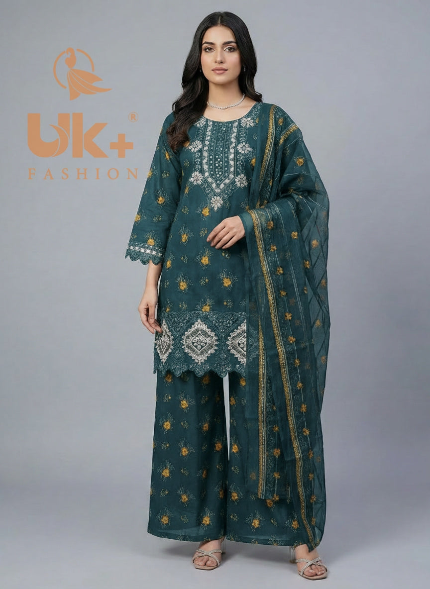 3Pc Printed Bana Dora Shirt, Plazo, Dupatta