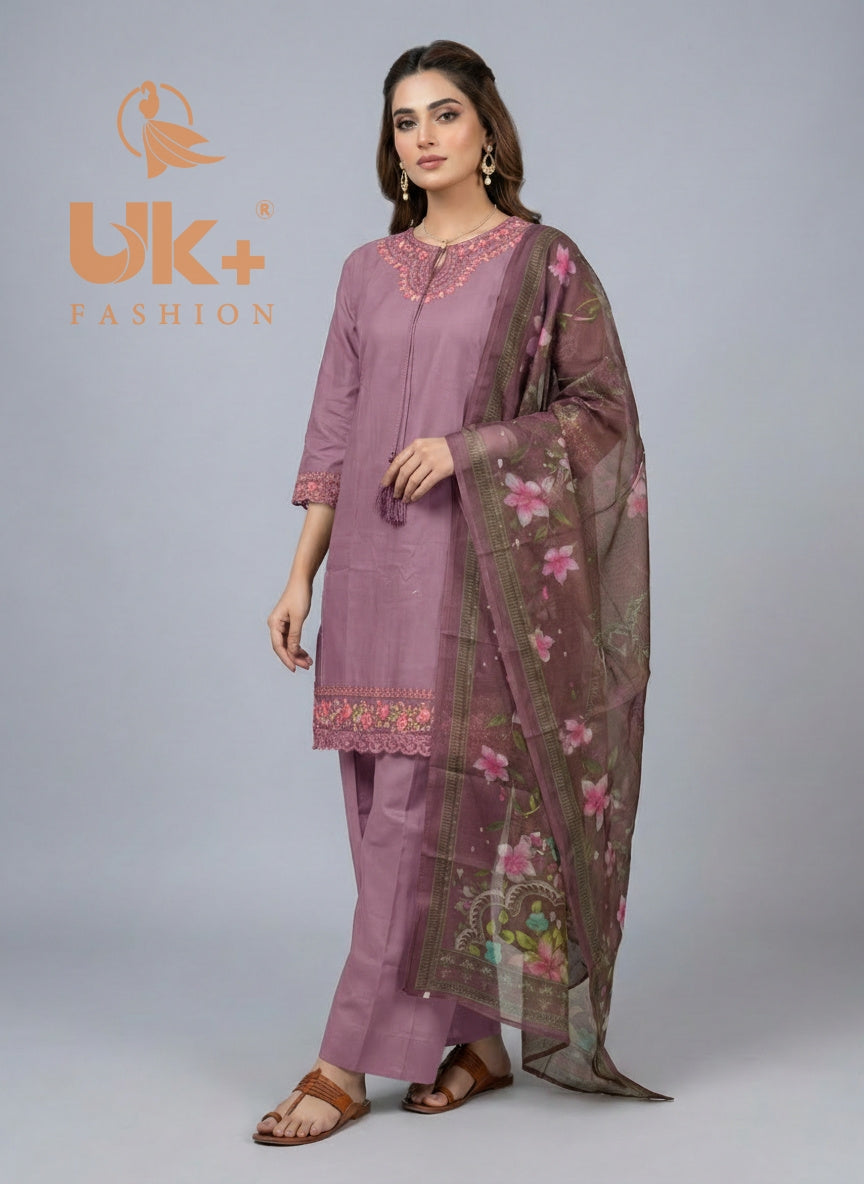 3Pc Embroidered Cotton Shirt, Farshi shalwar, Dupatta
