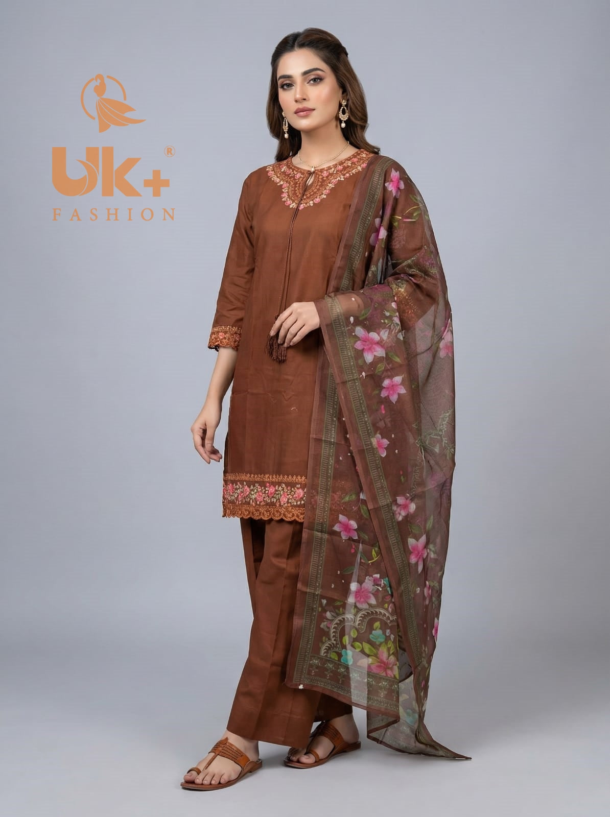 3Pc Embroidered Cotton Shirt, Farshi shalwar, Dupatta