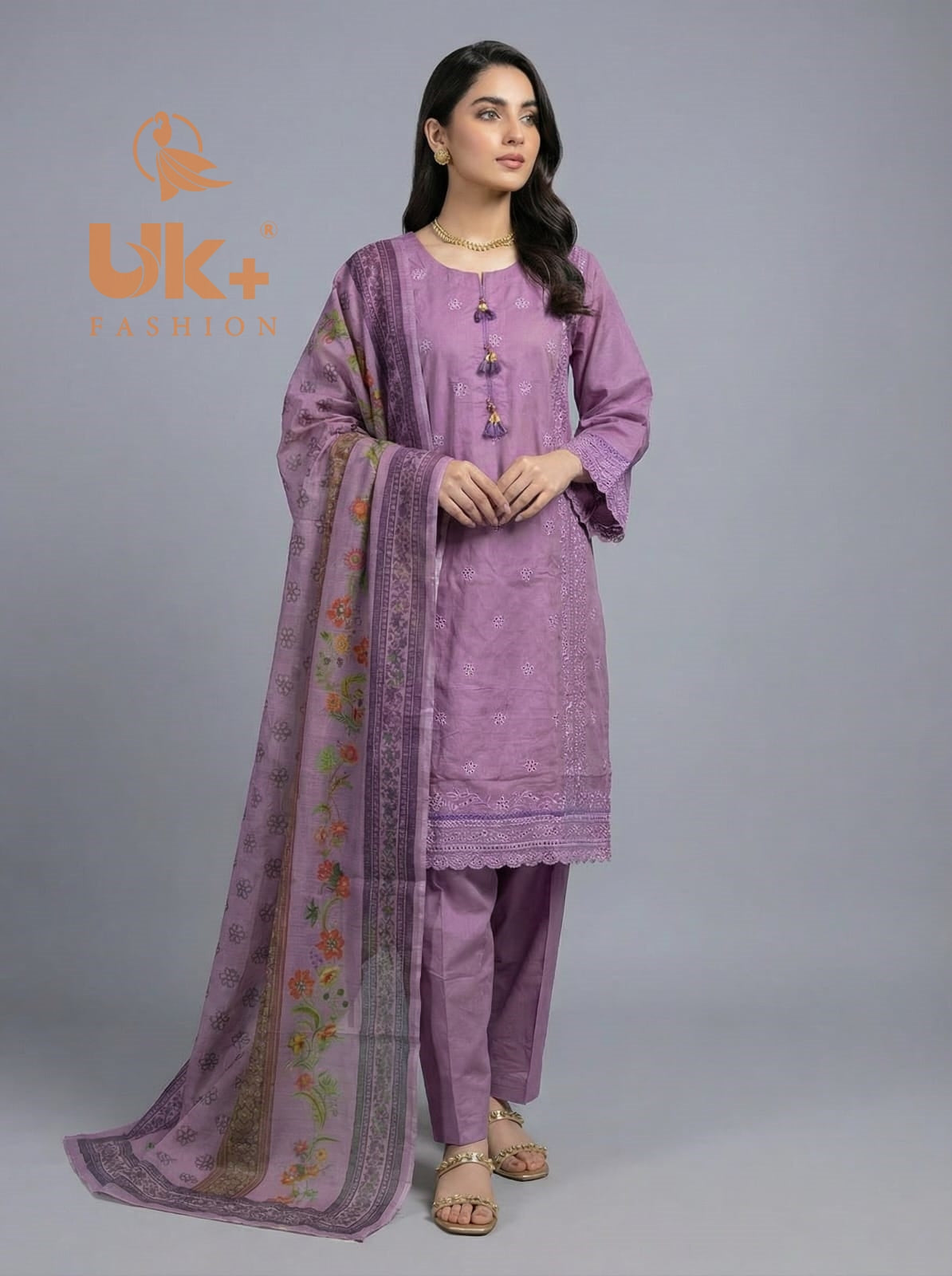 3Pc Embroidered Cotton Shirt, Trouser, Dupatta