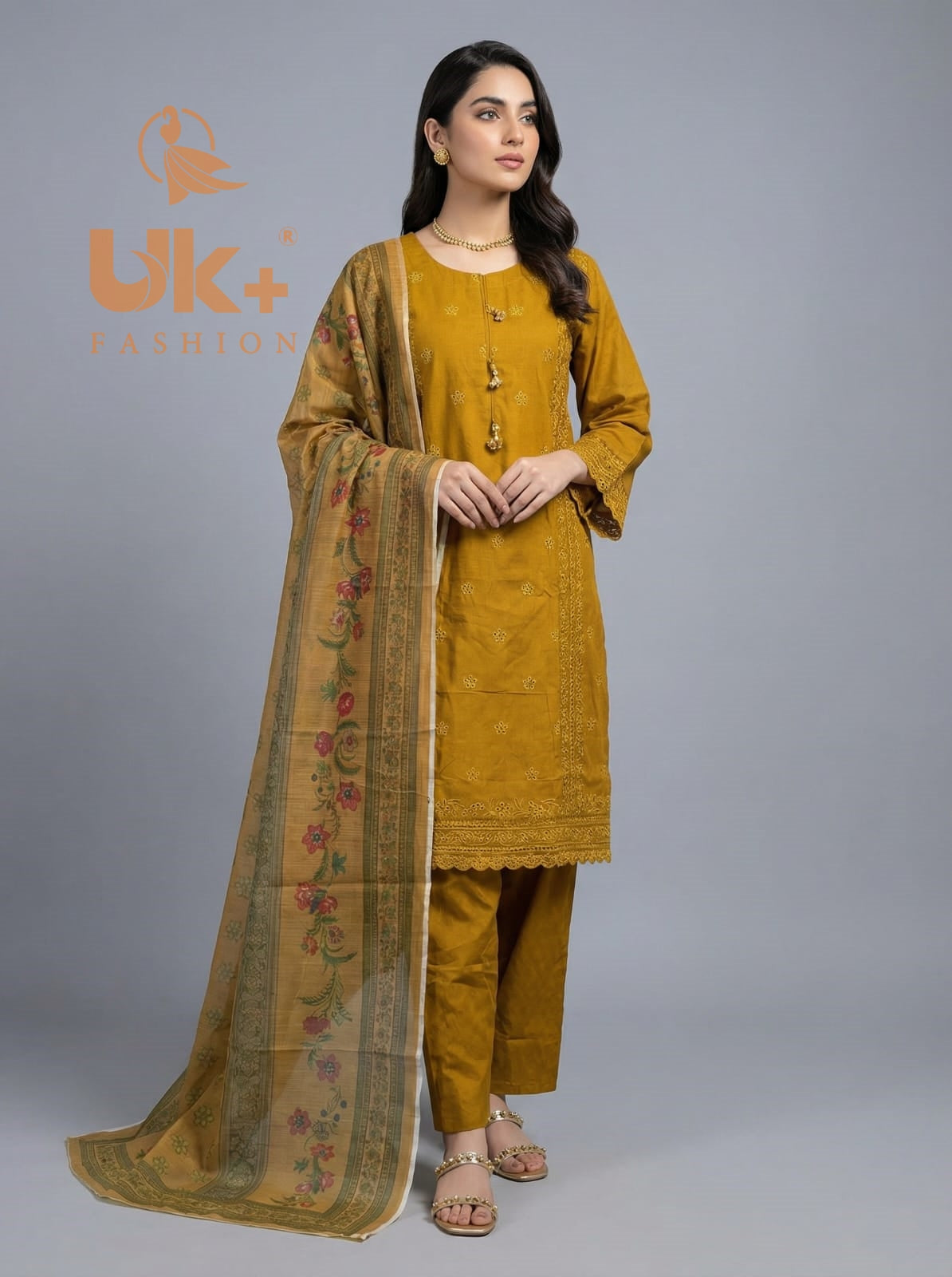 3Pc Embroidered Cotton Shirt, Trouser, Dupatta