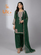 3Pc Embroidered Chiffon Shirt, Farshi Shalwar, Dupatta