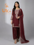 3Pc Embroidered Chiffon Shirt, Farshi Shalwar, Dupatta