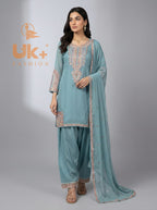 3Pc Embroidered Chiffon Shirt, Farshi Shalwar, Dupatta