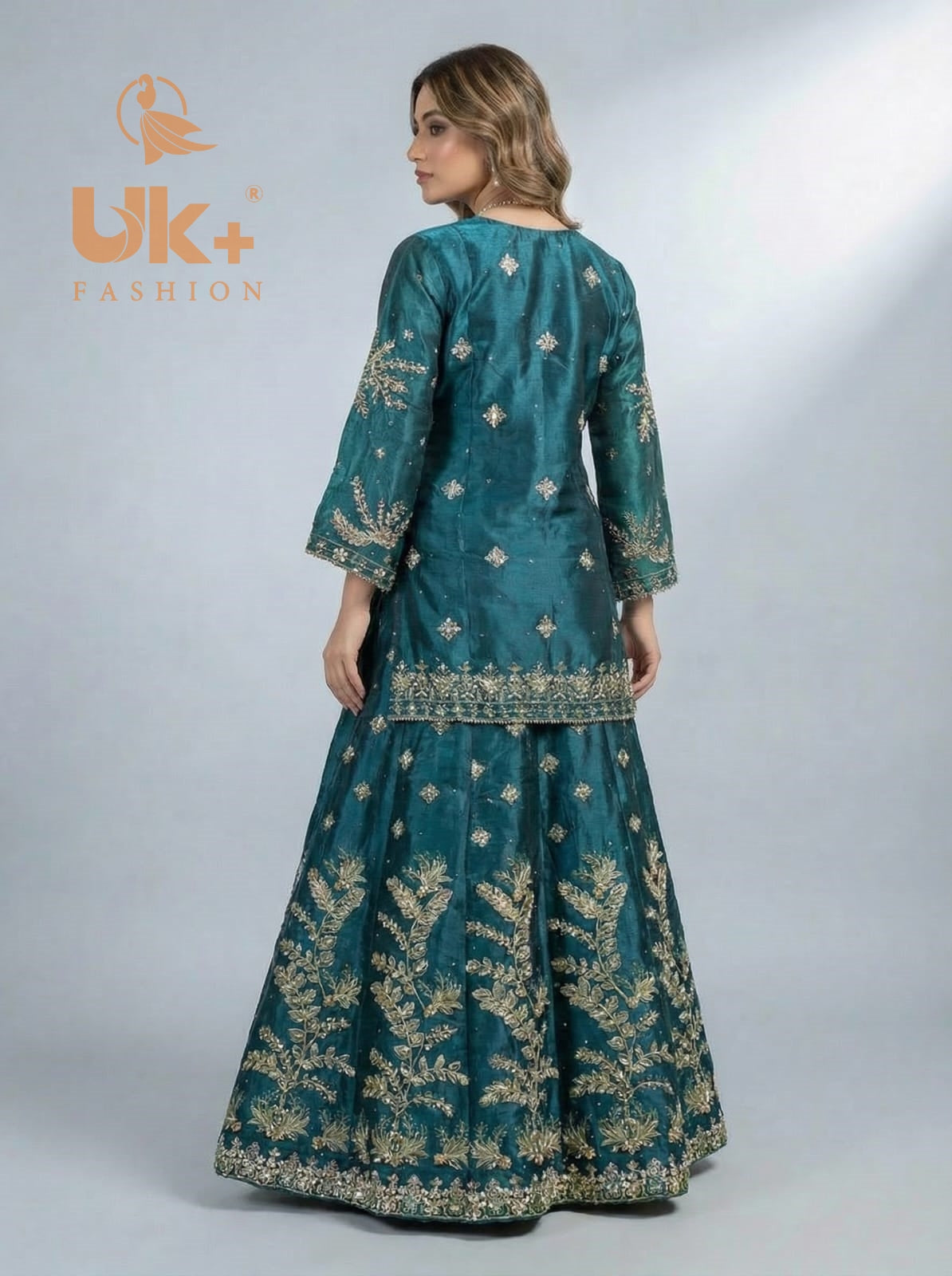 3Pc Embroided Sheesha Silk Shirt, Plazo, Dupatta