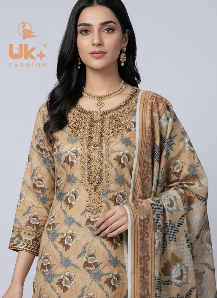 3Pc Printed Bana Dora Shirt, Plazo, Dupatta