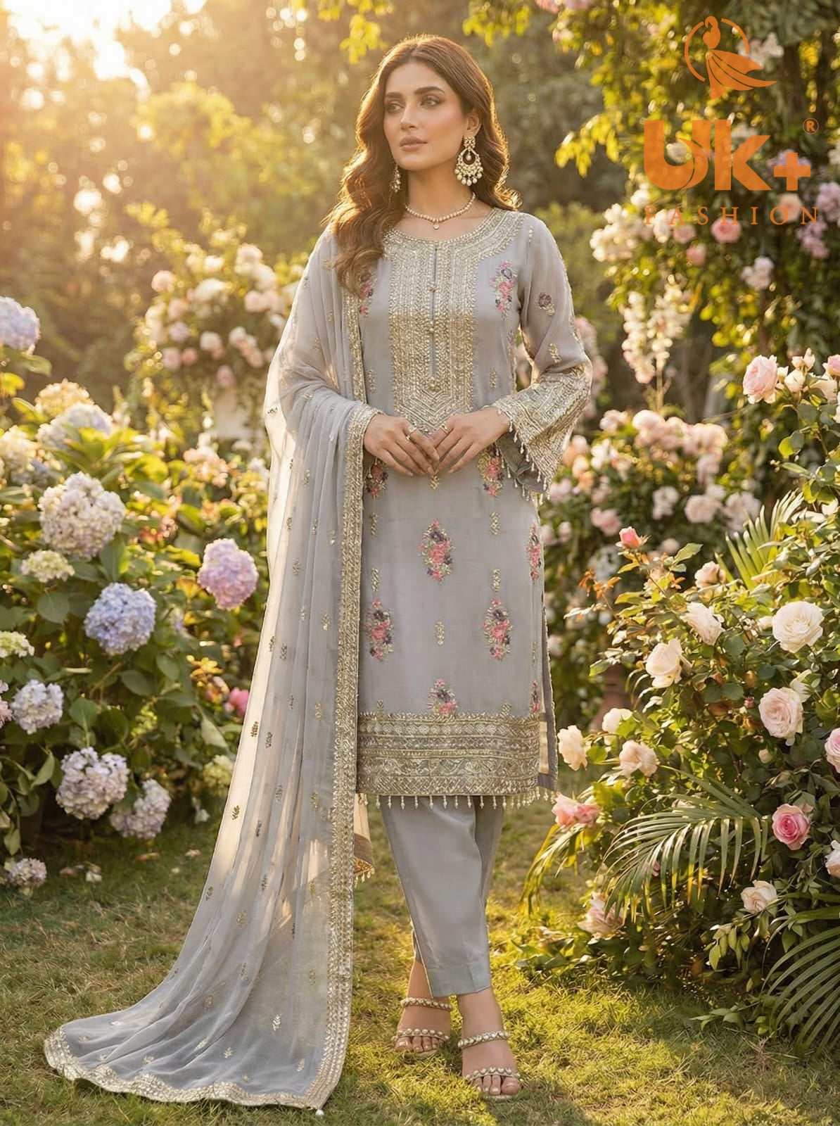 3Pc Embroidered Chiffon, Trouser, Dupatta