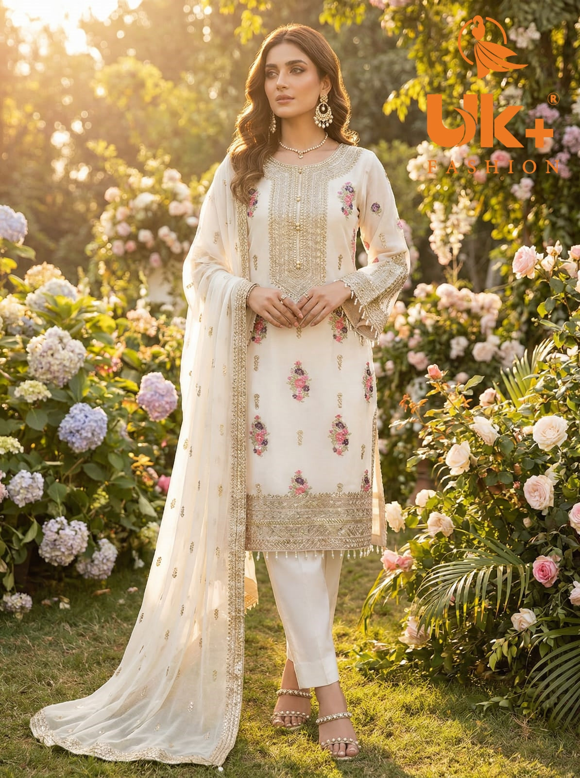 3Pc Embroidered Chiffon, Trouser, Dupatta