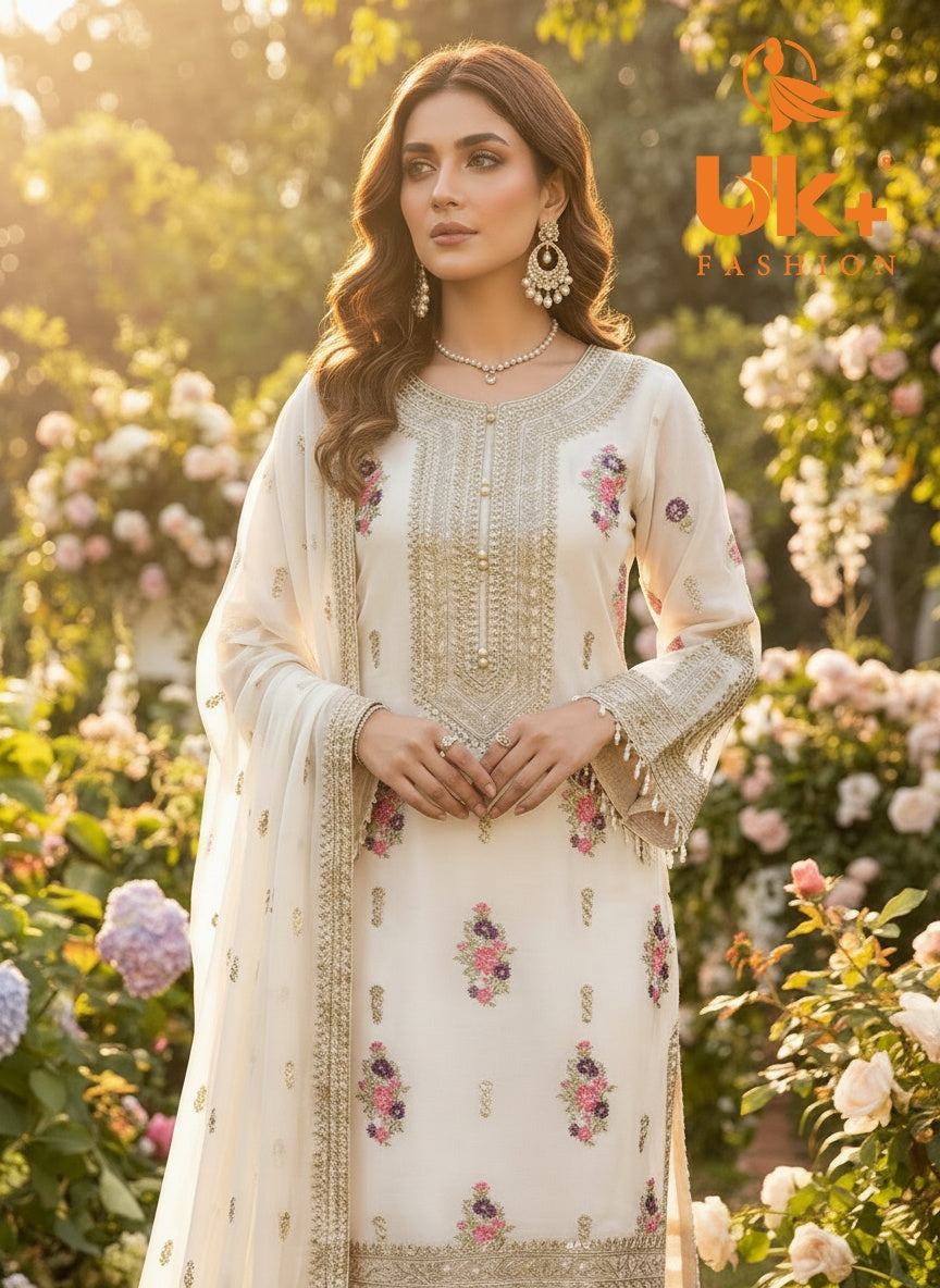 3Pc Embroidered Chiffon, Trouser, Dupatta