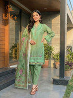 3Pc Embroidered Cotton Shirt, Trouser, Dupatta