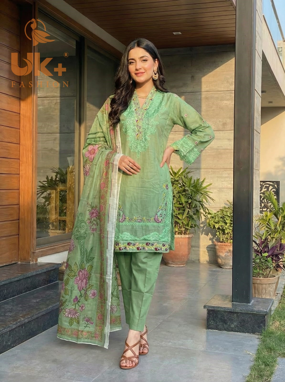 3Pc Embroidered Cotton Shirt, Trouser, Dupatta