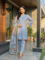 3Pc Embroidered Cotton Shirt, Trouser, Dupatta