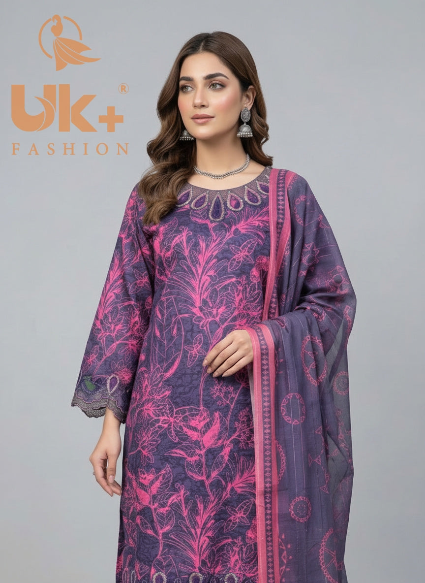 3Pc Printed Bana Dora Shirt, Trouser, Dupatta