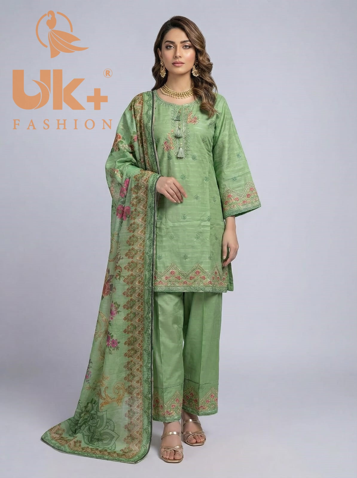 3Pc Embroidered Cotton Shirt, Plazo, Dupatta