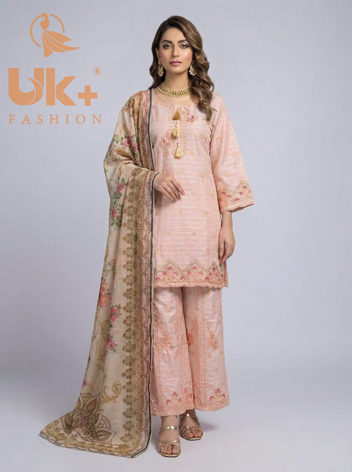 3Pc Embroidered Cotton Shirt, Plazo, Dupatta